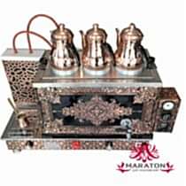 üç demlikli bakır çay kazanı